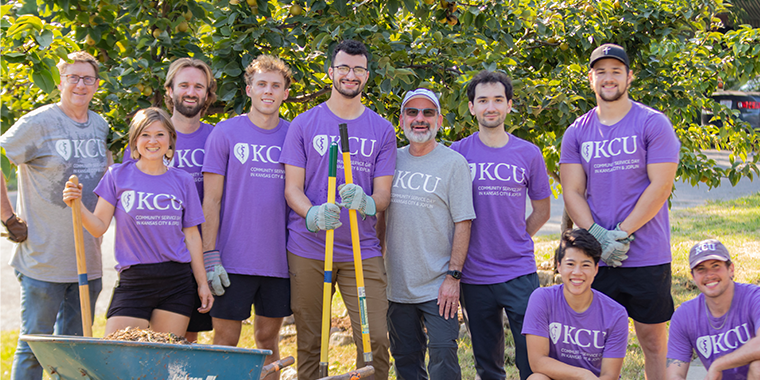 Marc B. Hahn with KCU students at WE CARE Day